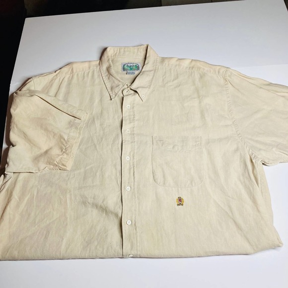 Siegfried 100% Linen Size 3XLT Tall Tan s/s shirt. Pre-Owned - Picture 1 of 8
